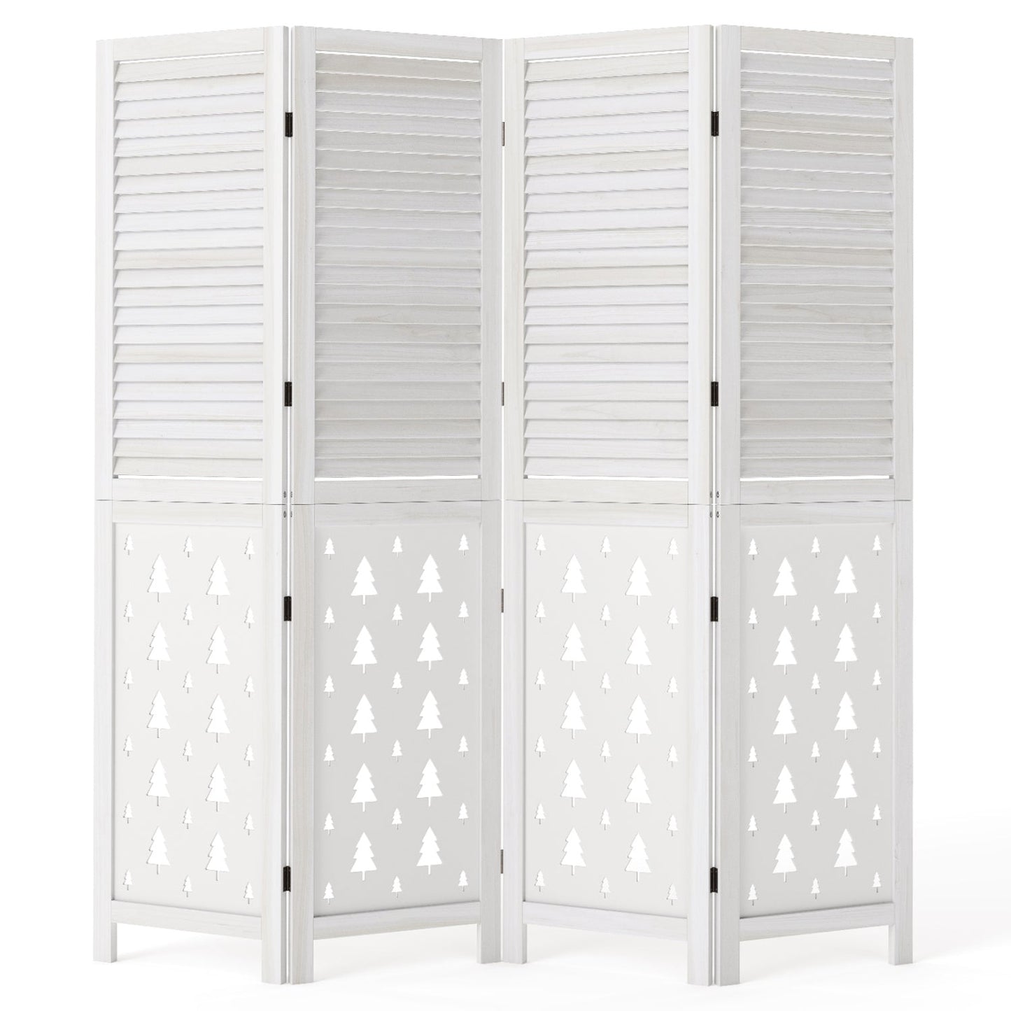 6-Panel Wood Room Divider with Tree Pattern - 67" Tall