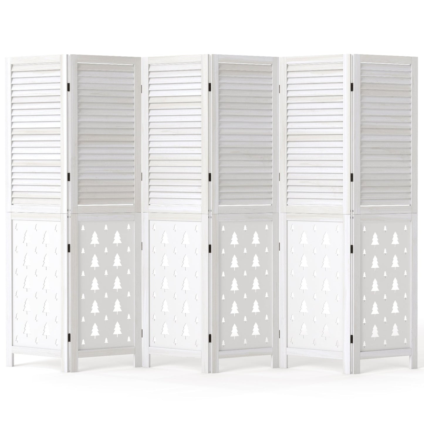 6-Panel Wood Room Divider with Tree Pattern - 67" Tall