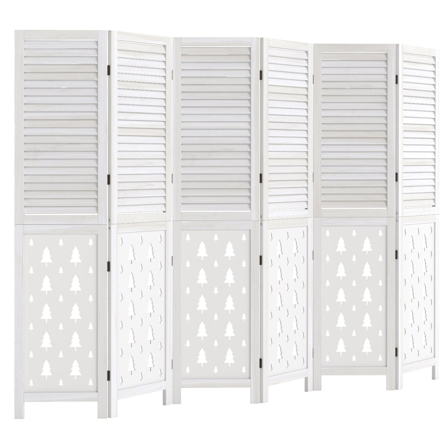 6-Panel Wood Room Divider with Tree Pattern - 67" Tall