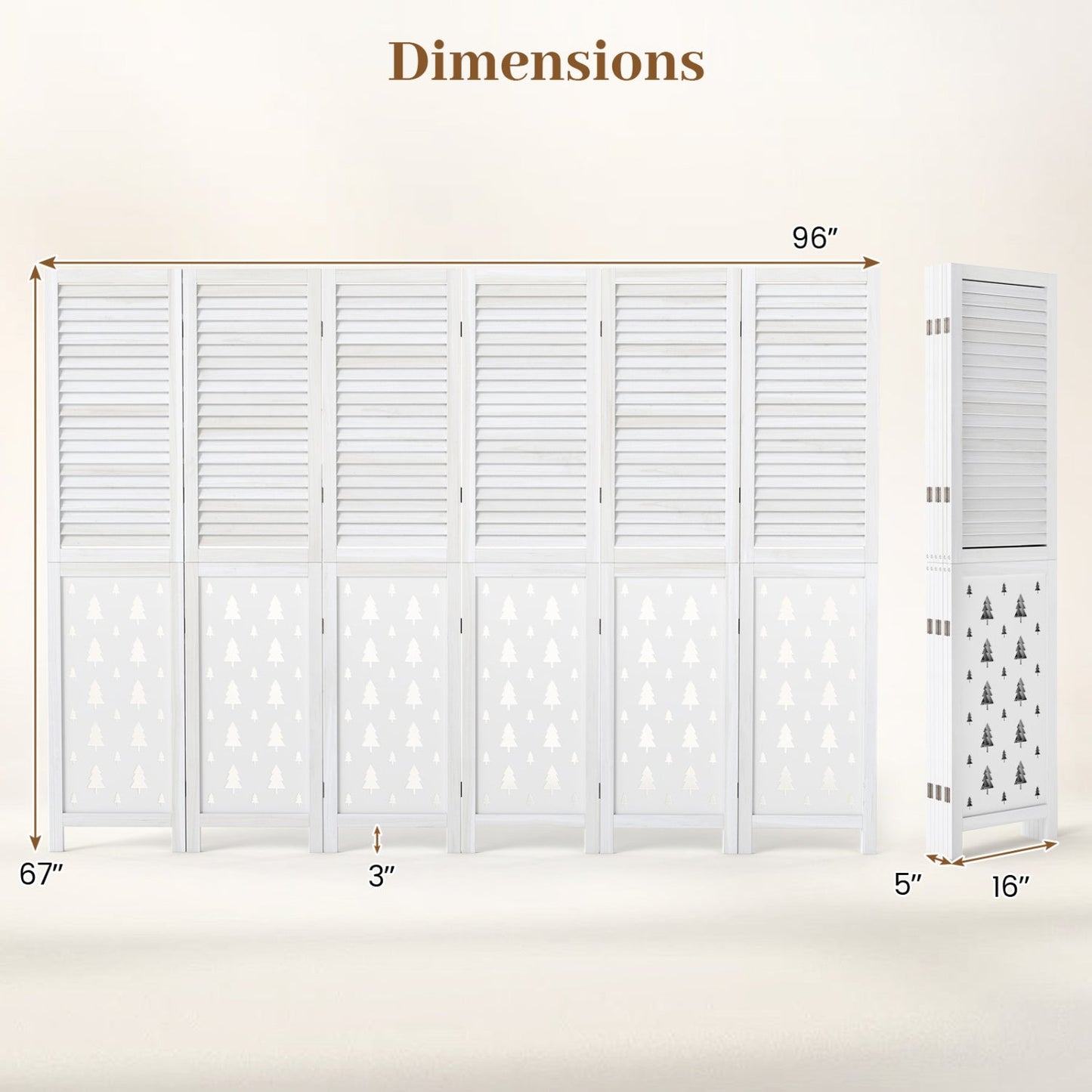 6-Panel Wood Room Divider with Tree Pattern - 67" Tall