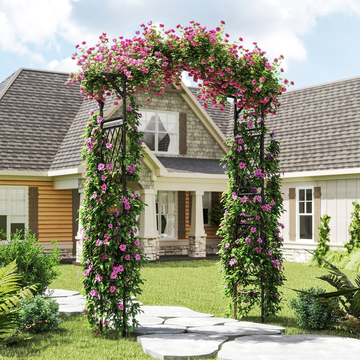 67 x 83 Inch Garden Arch Trellis Metal Pergola Arbor for Climbing Plants-Black