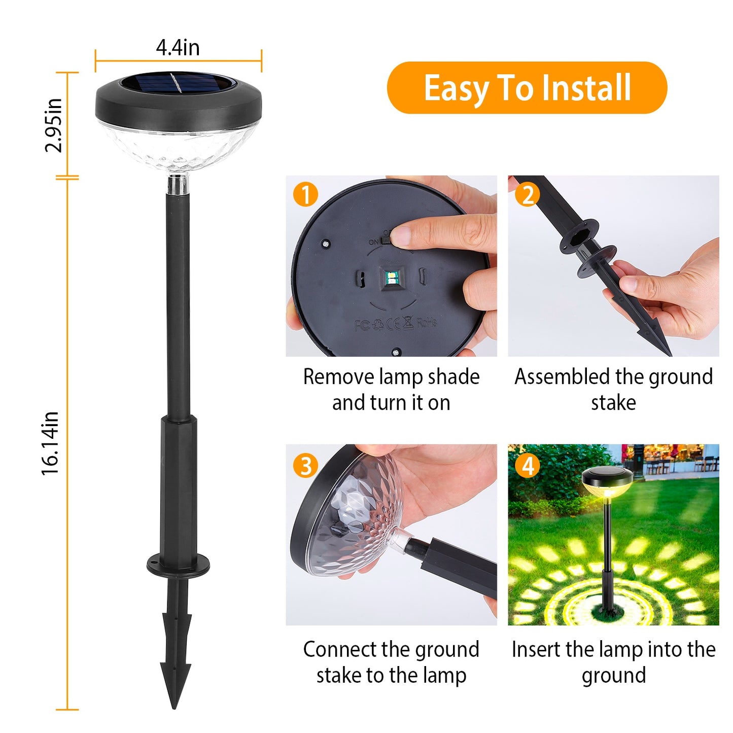 Solar Pathway Lights with Sunflower Pattern Projection (4-Pack)