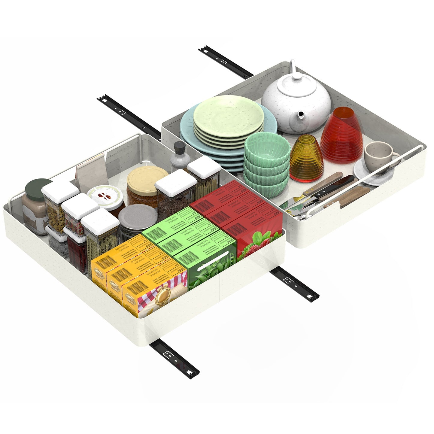 Pull Out Cabinet Organizers - 2 Pack Carbon Steel Sliding Drawers