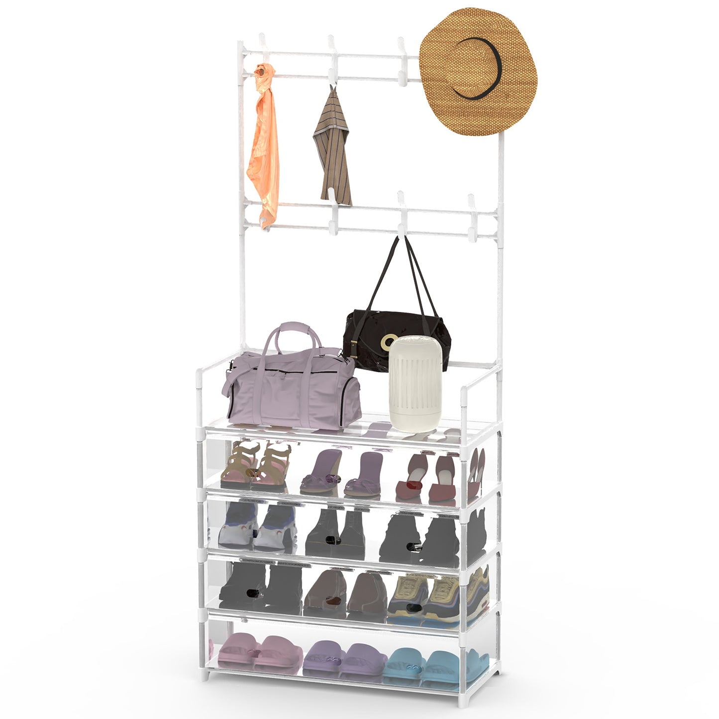 5-Tier Entryway Hall Tree with Coat Hooks & Shoe Storage