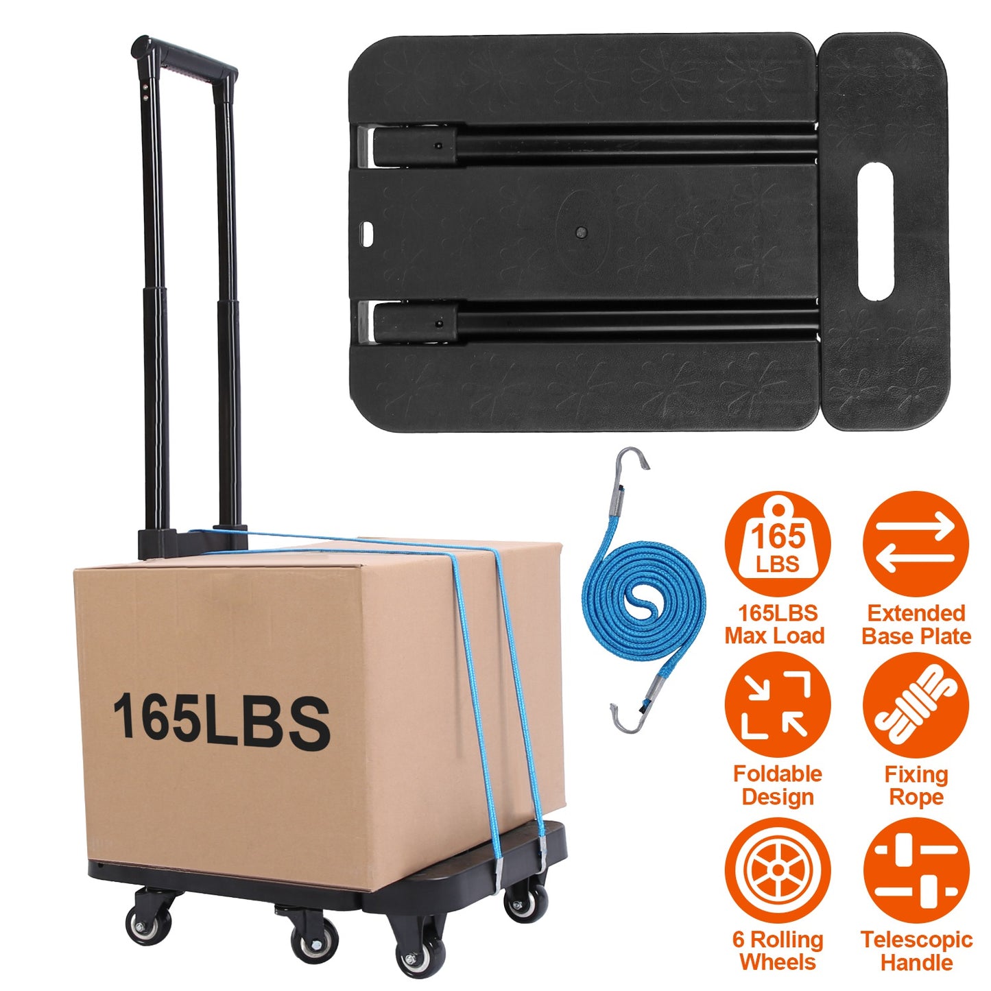 Folding Hand Truck with 165 lb Capacity & Telescopic Handle