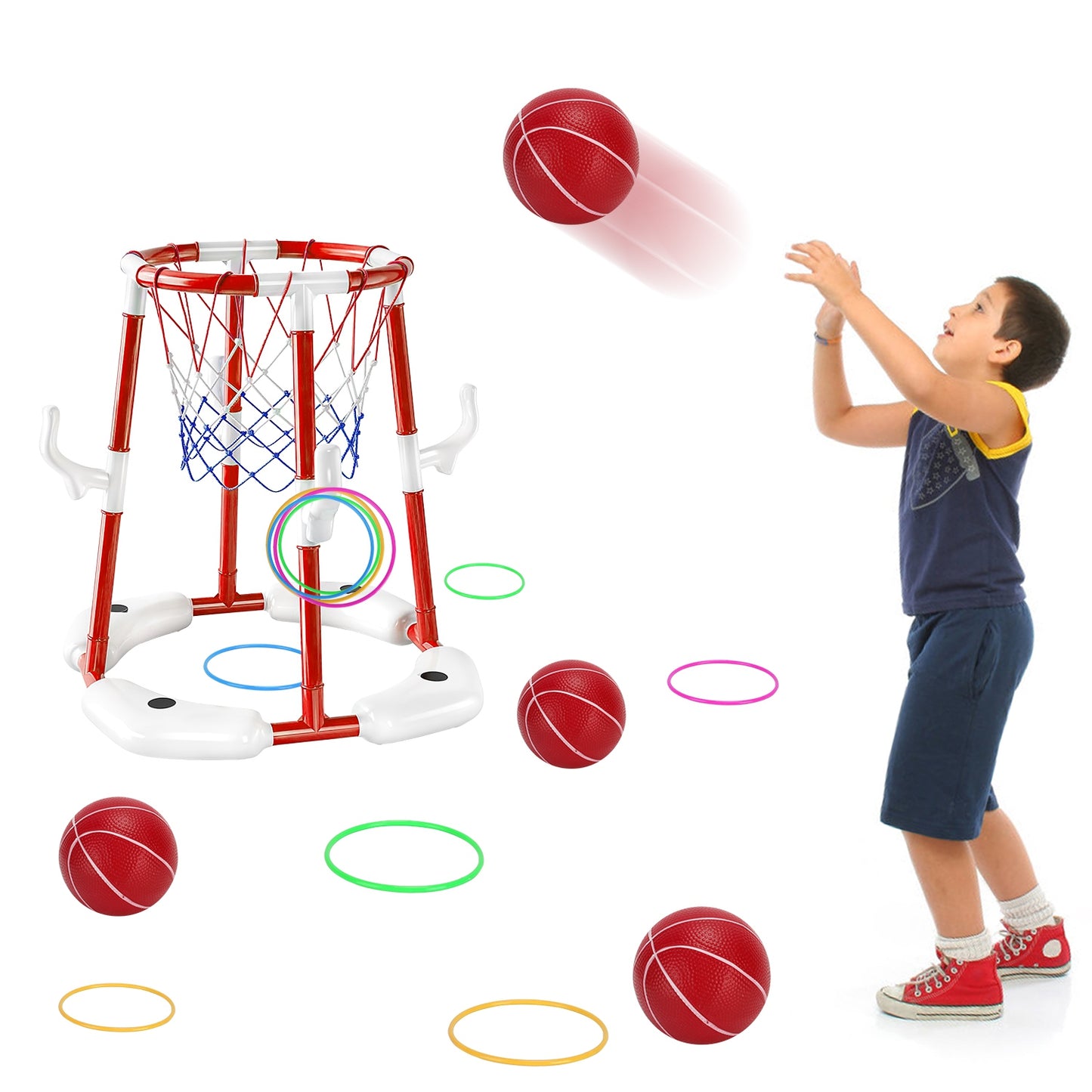 Pool Basketball Hoop Set with 4 Balls & Pump for Kids