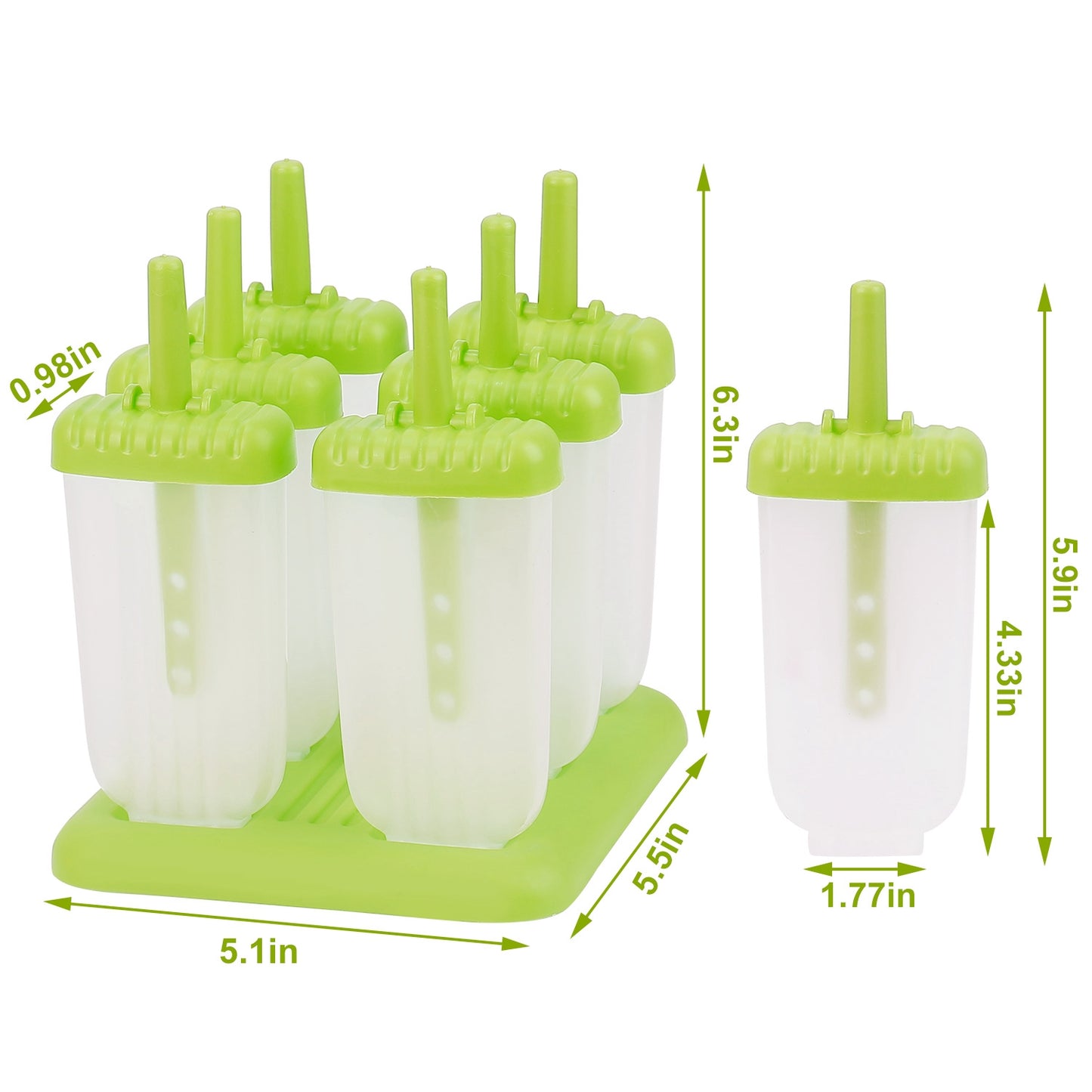 Reusable Popsicle Molds Set of 6 with Drip-Guard Handles