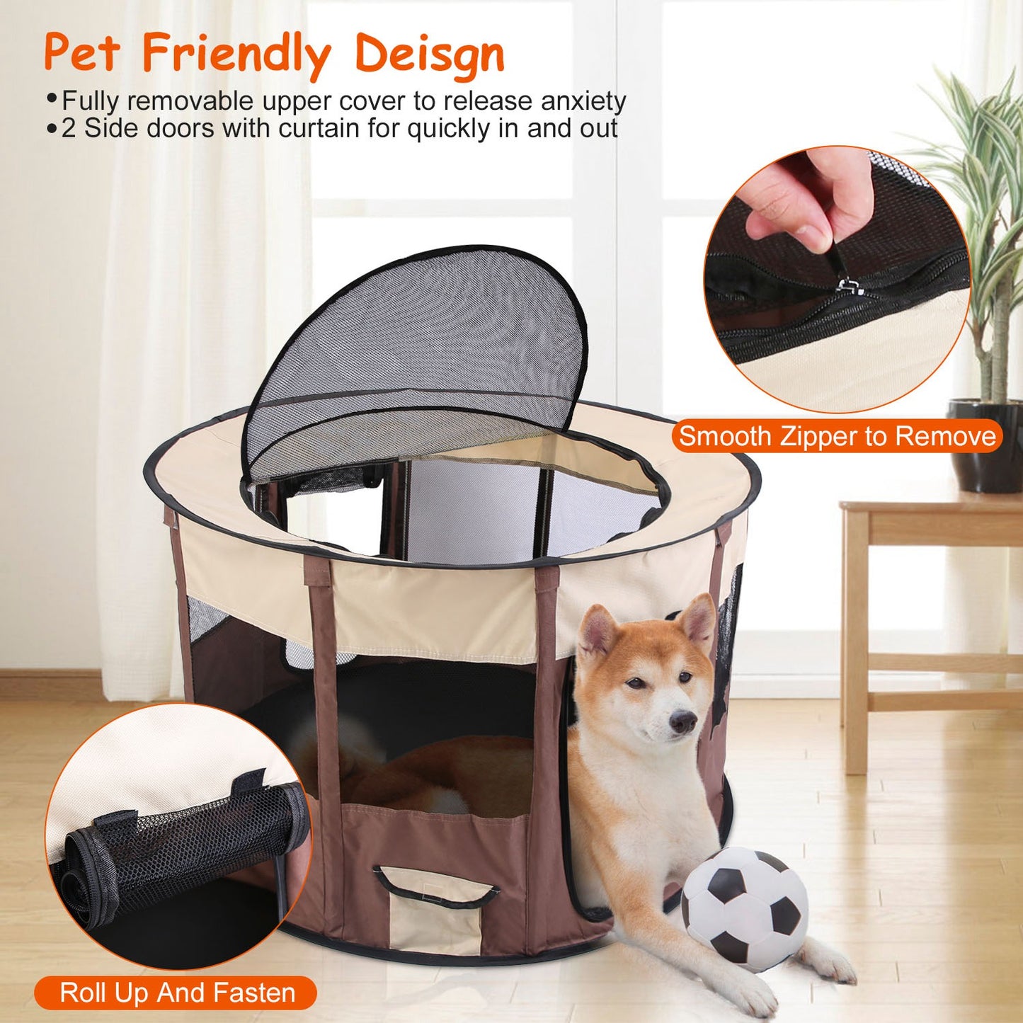 Foldable Dog Playpen with Carry Bag - Waterproof Pet Tent