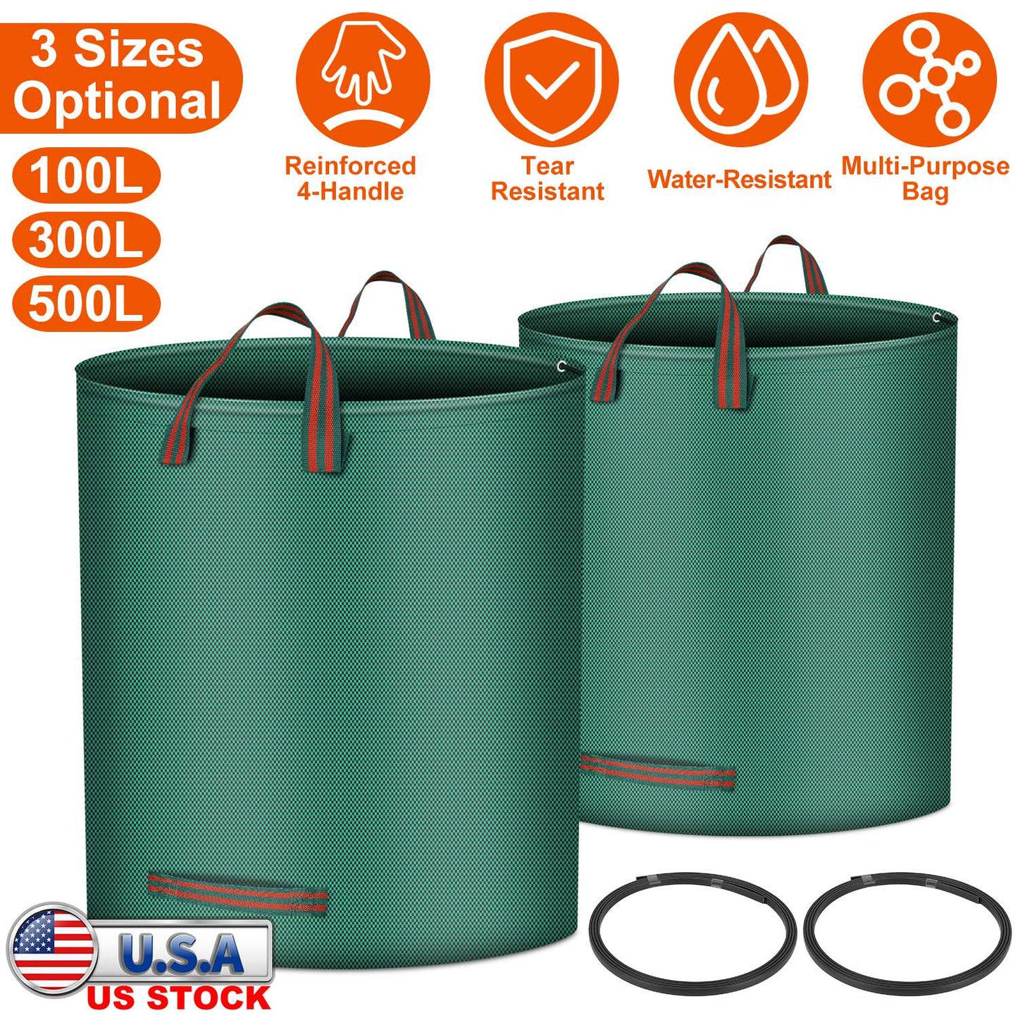 Garden Waste Bags 26 Gallon - Waterproof with 4 Handles (2-Pack)