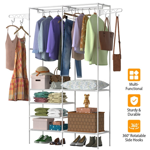 Freestanding Garment Rack with Shelves and Hanging Rods