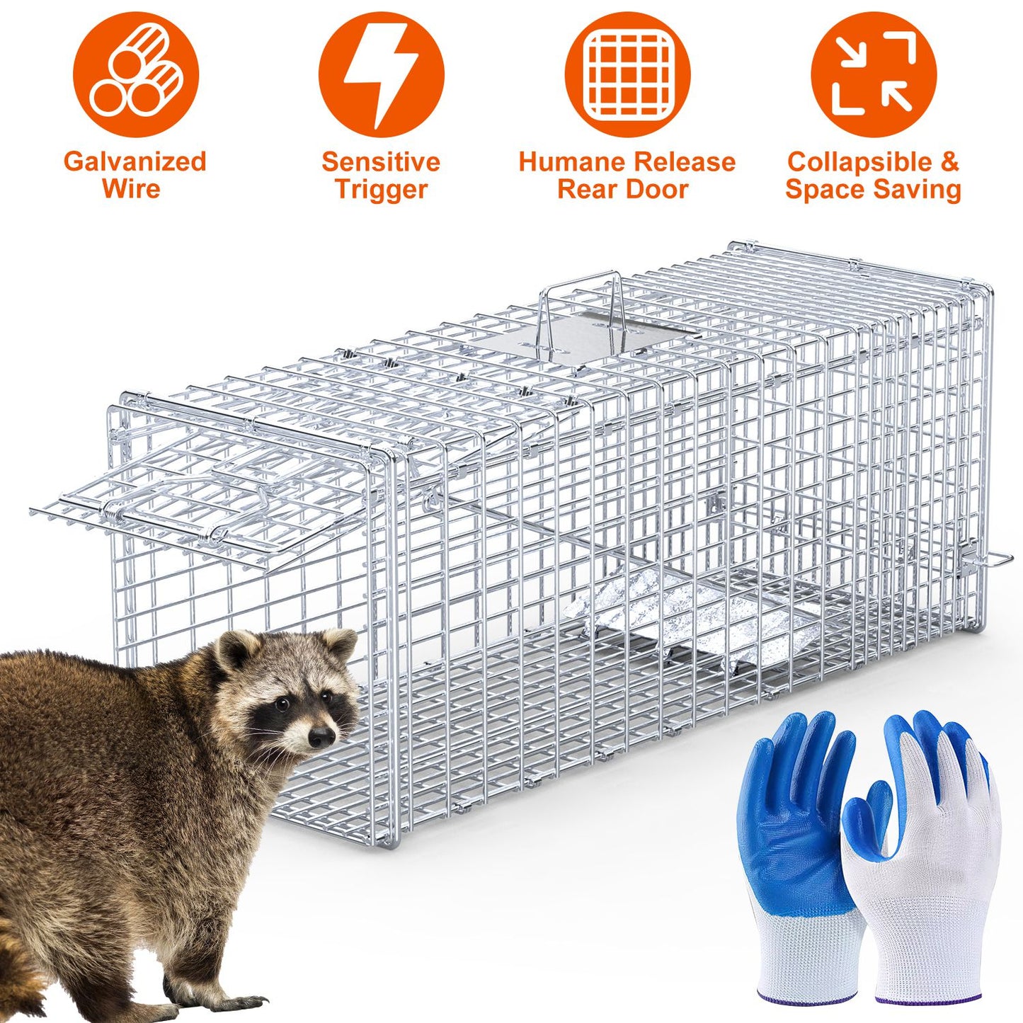 Live Animal Trap Cage 37x14x15in Humane Catch & Release