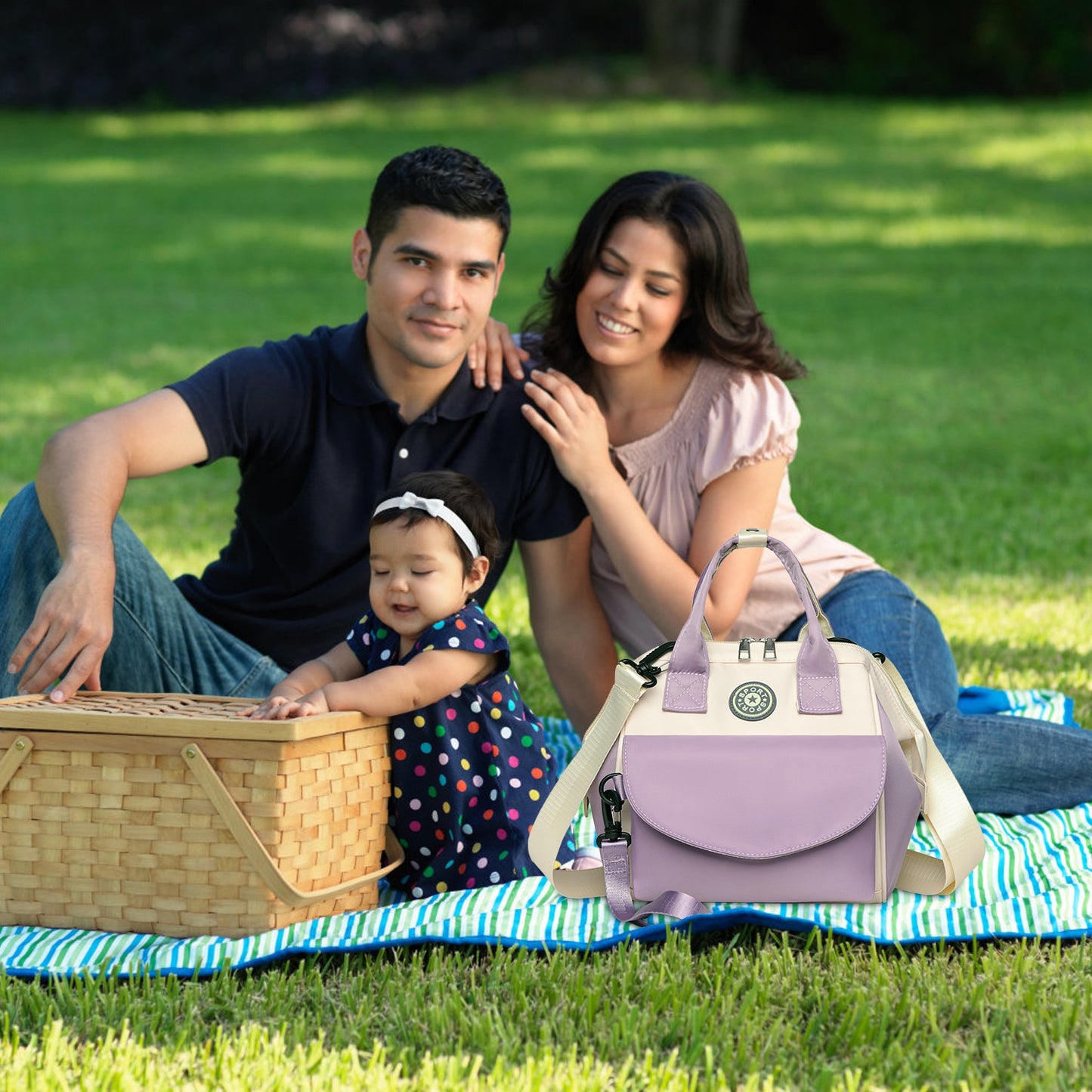 Diaper Bag with 6 Pockets and Detachable Small Bag