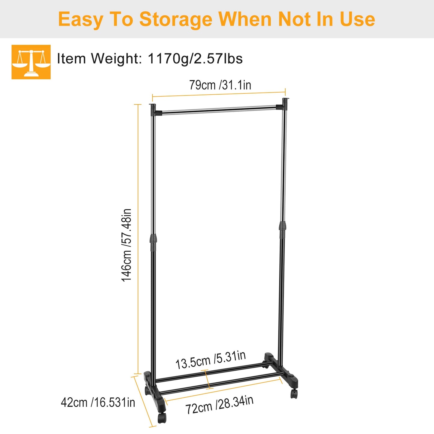 Adjustable Garment Rack with Wheels and Storage Shelf