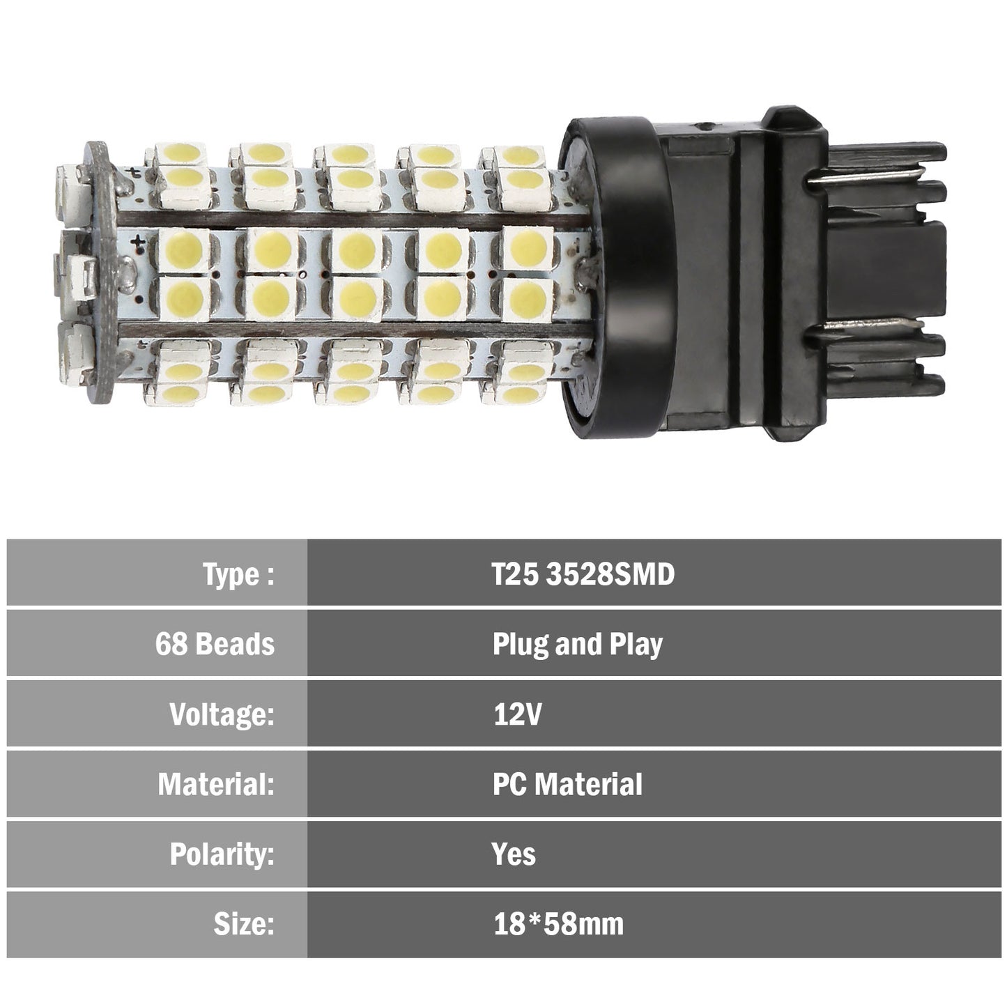 LED Car Light Bulbs 10-Pack 6000K White T25 3528SMD 760lm