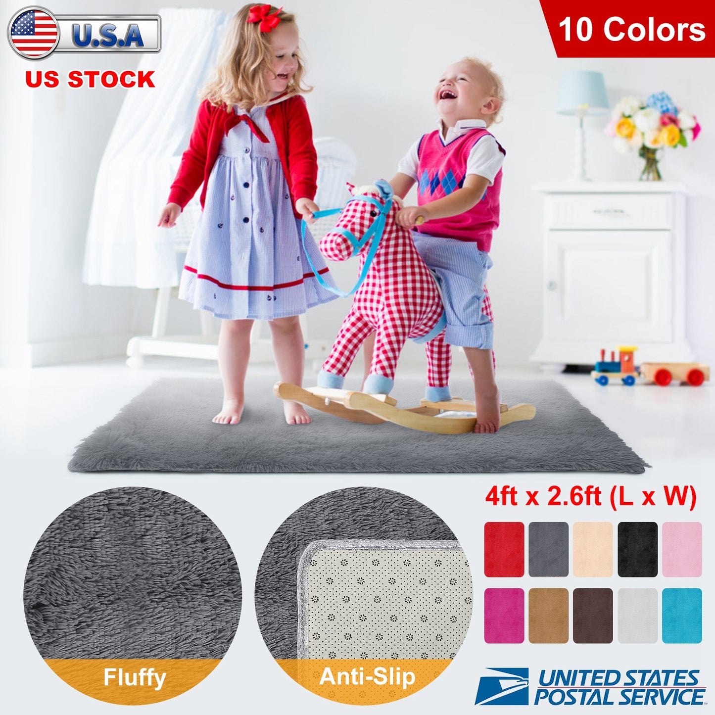 Shaggy Area Rug 4' x 2.6' Anti-Slip Soft Polyester Floor Mat