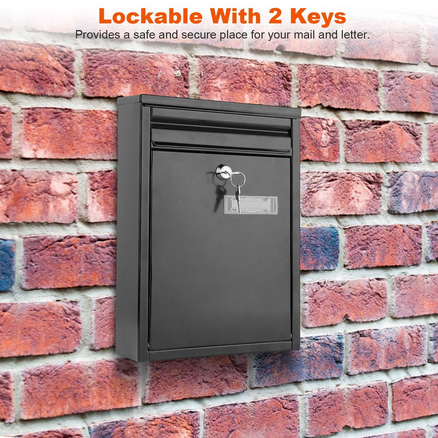Wall Mount Mailbox with Lock - Galvanized Iron Secure Letter Box