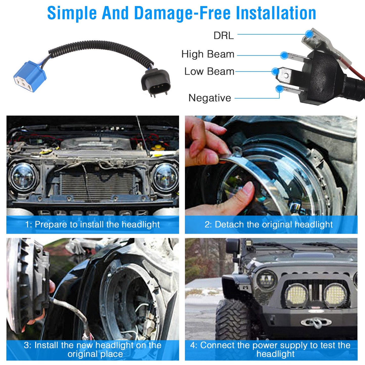 7 Inch Round LED Headlights 75W with DRL for Jeep Wrangler