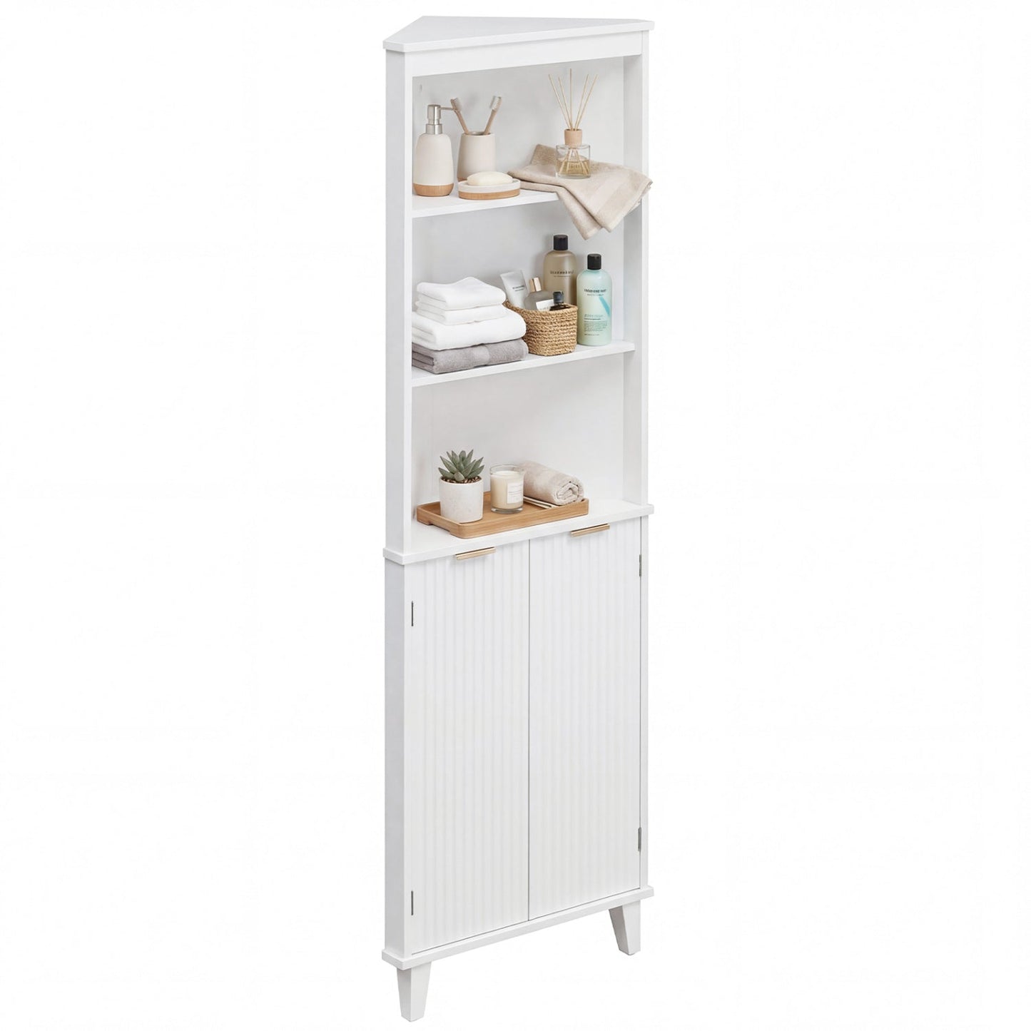 68 Inch Tall Bathroom Floor Storage Cabinet with Fluted Doors