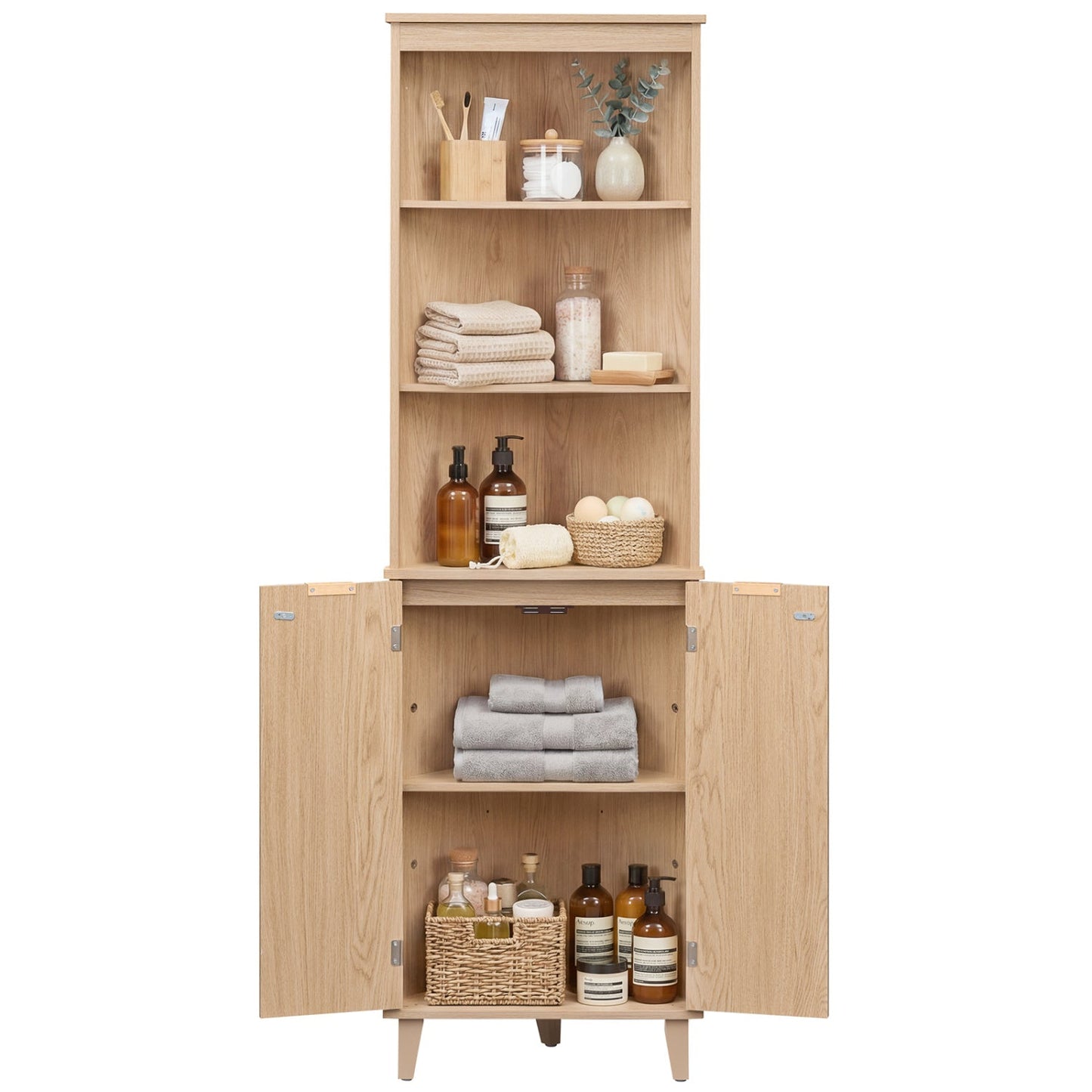 68 Inch Tall Corner Cabinet with Fluted Doors for Bathroom