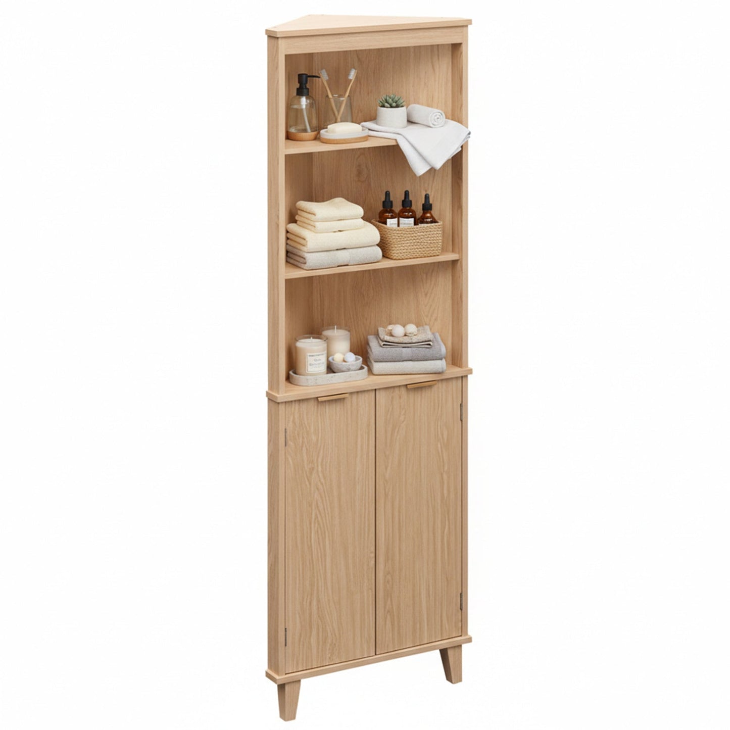 68 Inch Tall Corner Cabinet with Fluted Doors for Bathroom