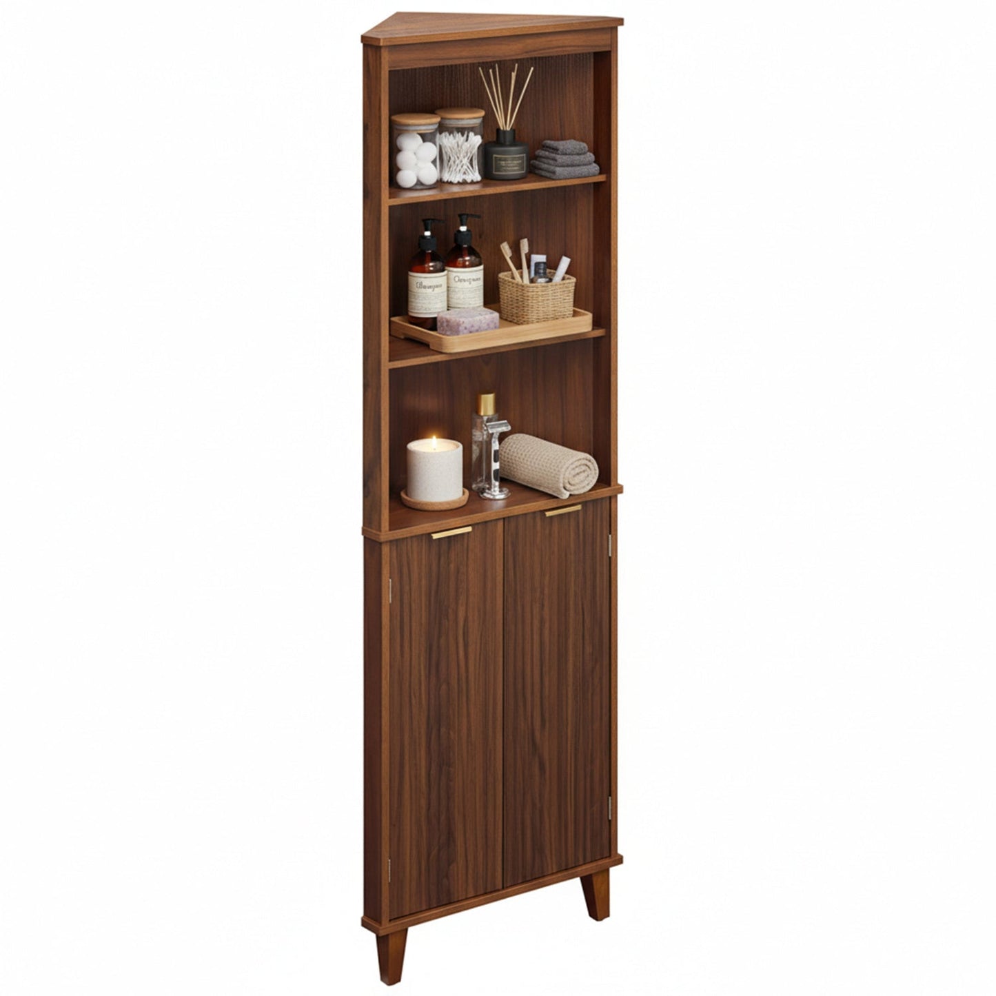 68 Inch Tall Corner Cabinet with Fluted Doors for Bathroom