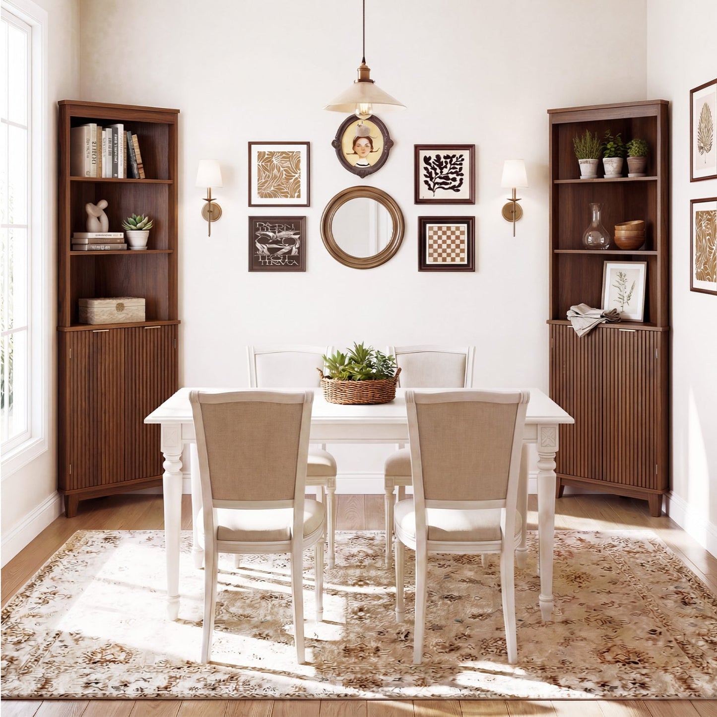 68 Inch Tall Corner Cabinet with Fluted Doors for Bathroom