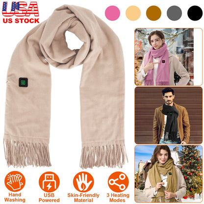 Electric Heated Winter Scarf USB Heating Neck Wrap Unisex Heated Neck Shawl Soft Warm Scarves 3 Heating Modes for Outdoor Cycling Skiing Skating