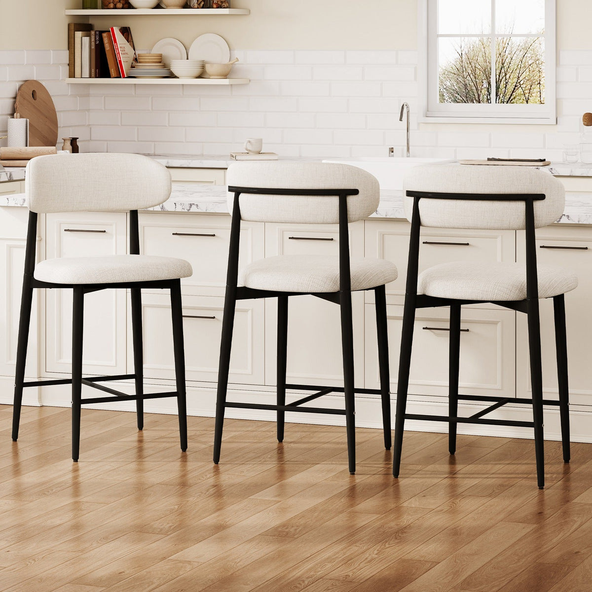 Counter Height Bar Stools Set of 2 with Curved Backrest