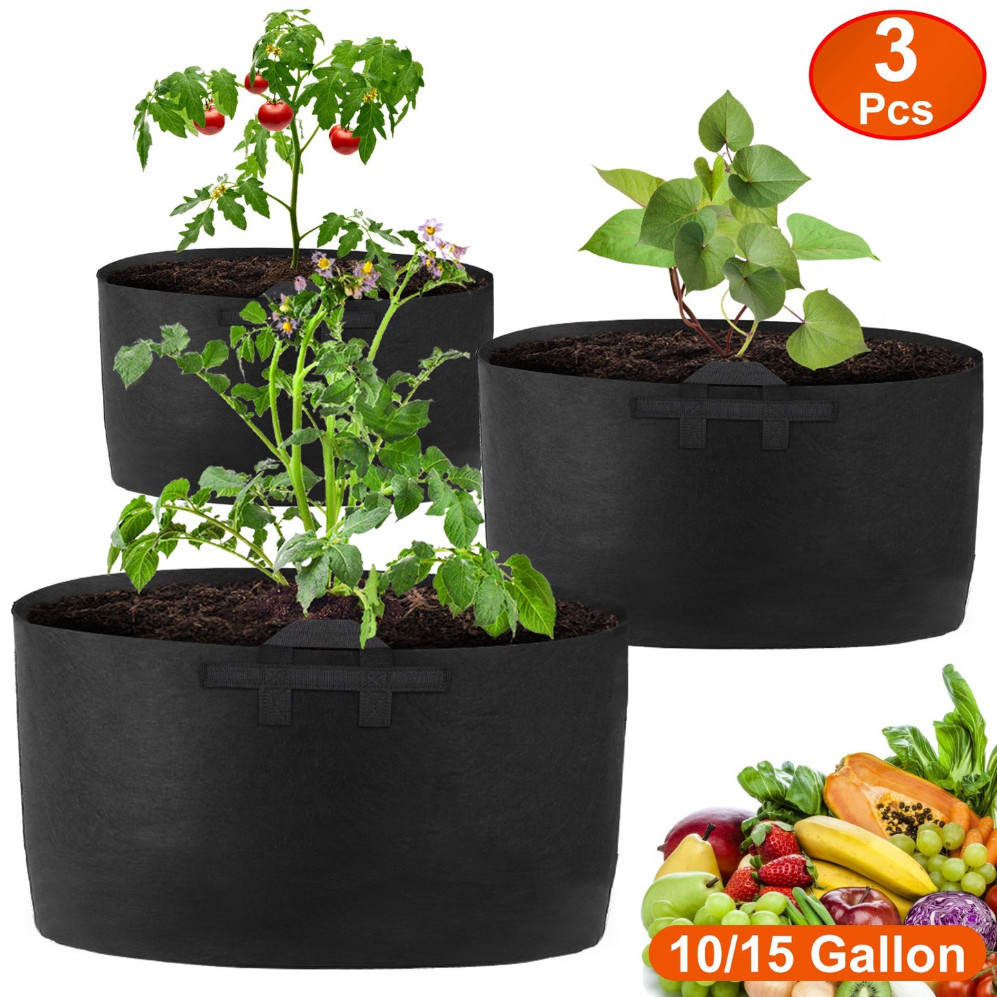 Plant Grow Bags 10 Gallon - 3 Pack Fabric Planter Pots