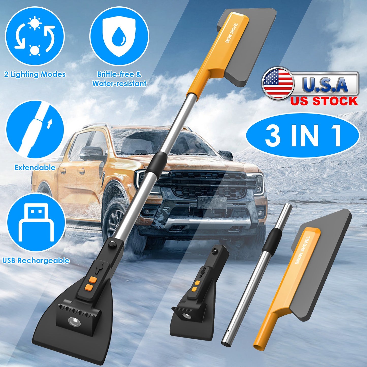 Telescopic Snow Brush with LED Lights and Ice Scraper