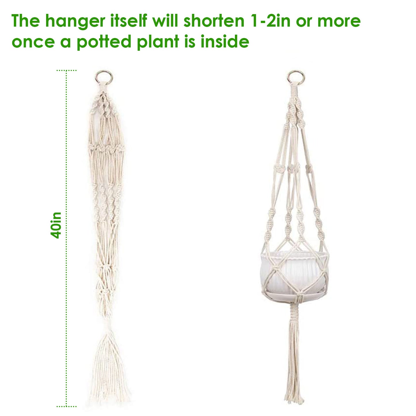 Cotton Rope Plant Hanger 40in - 2 Pack Macrame Hanging Planter
