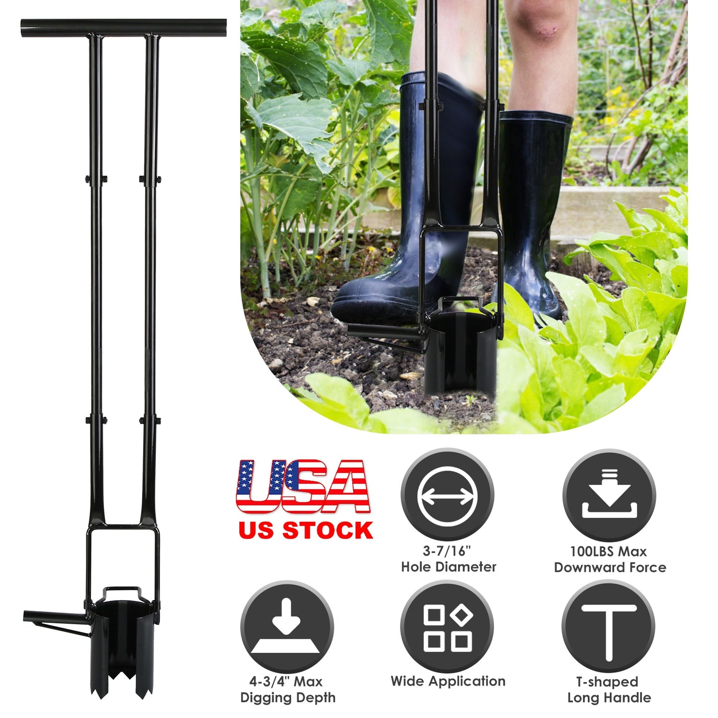 Long Handle Bulb Planter Tool with Foot Pedal & Serrated Base