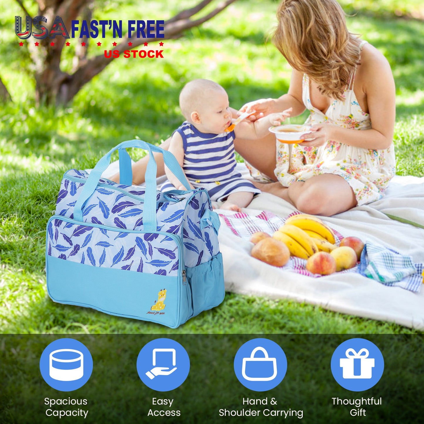 5-Piece Diaper Bag Set with Bottle Bag and Changing Pad