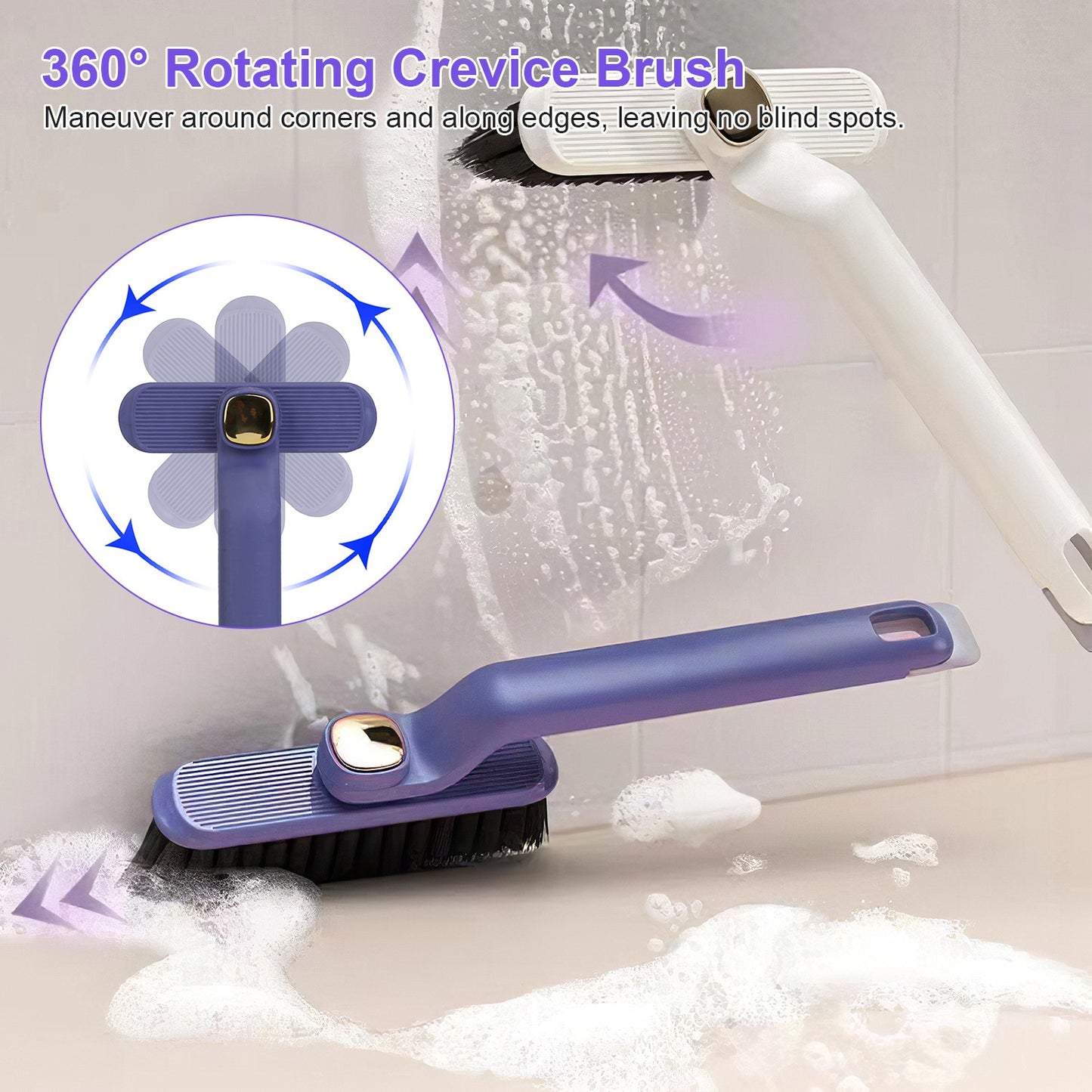 Rotating Crevice Cleaning Brush Set with Hair Clip Tool