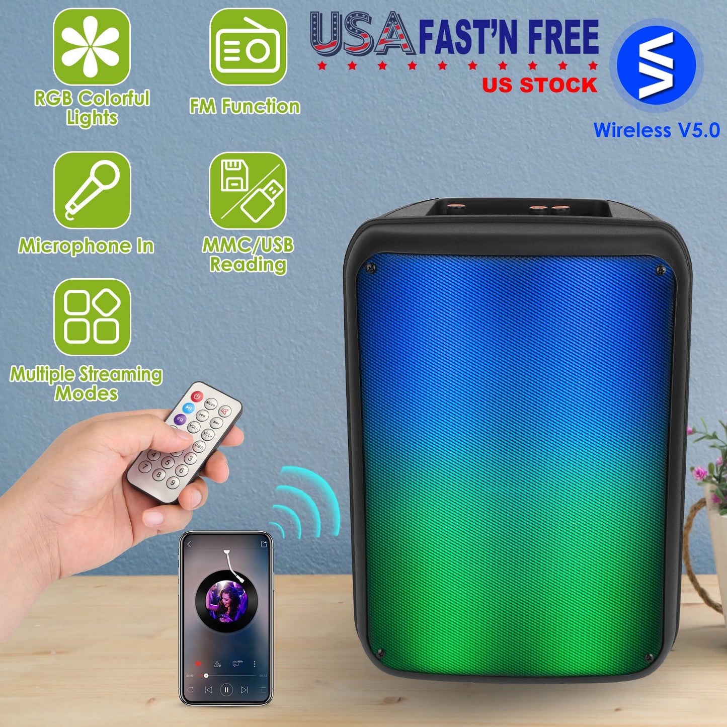 Portable Bluetooth Party Speaker 8" with RGB Lights & Karaoke
