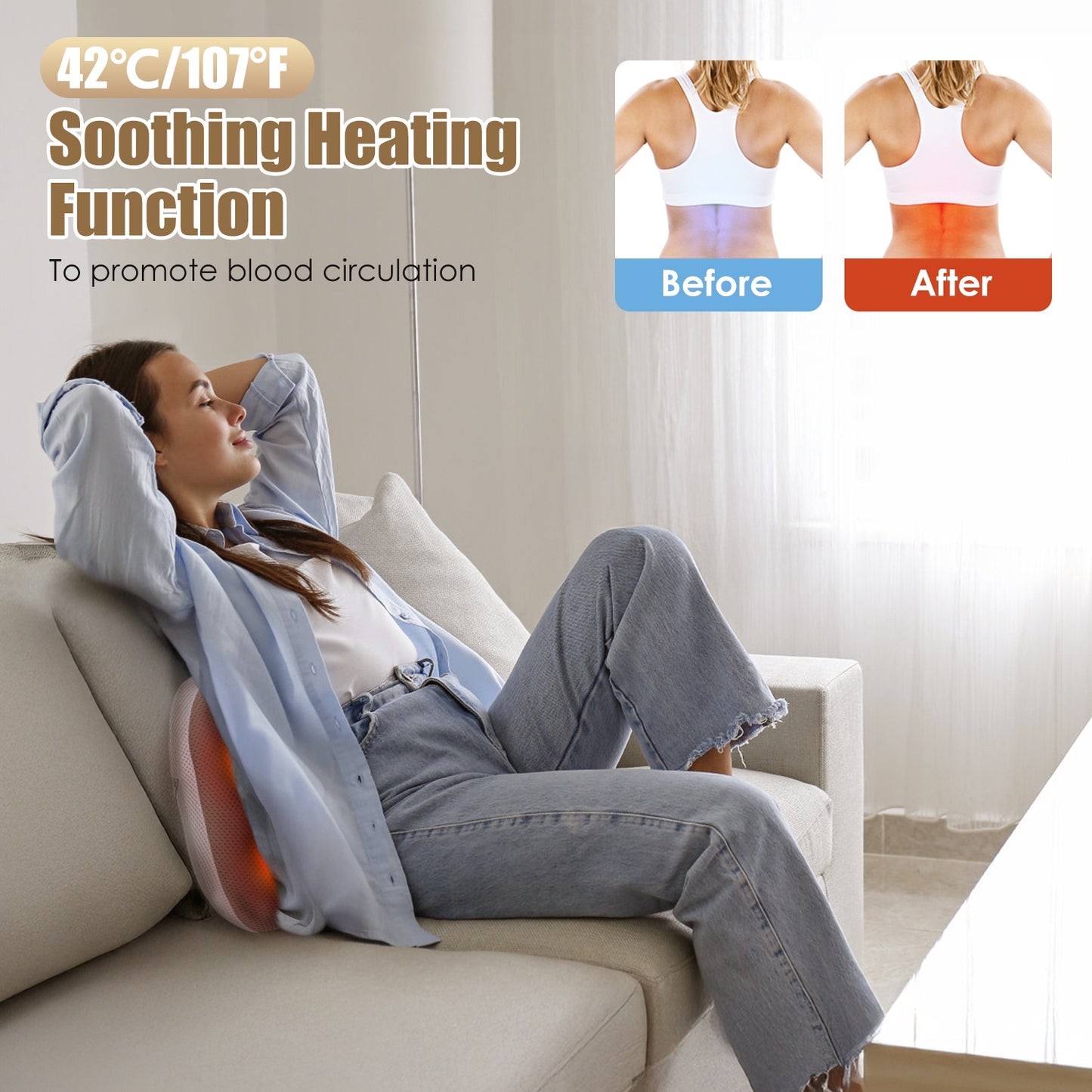 Cordless Shiatsu Back Massager with Heat & Kneading Nodes