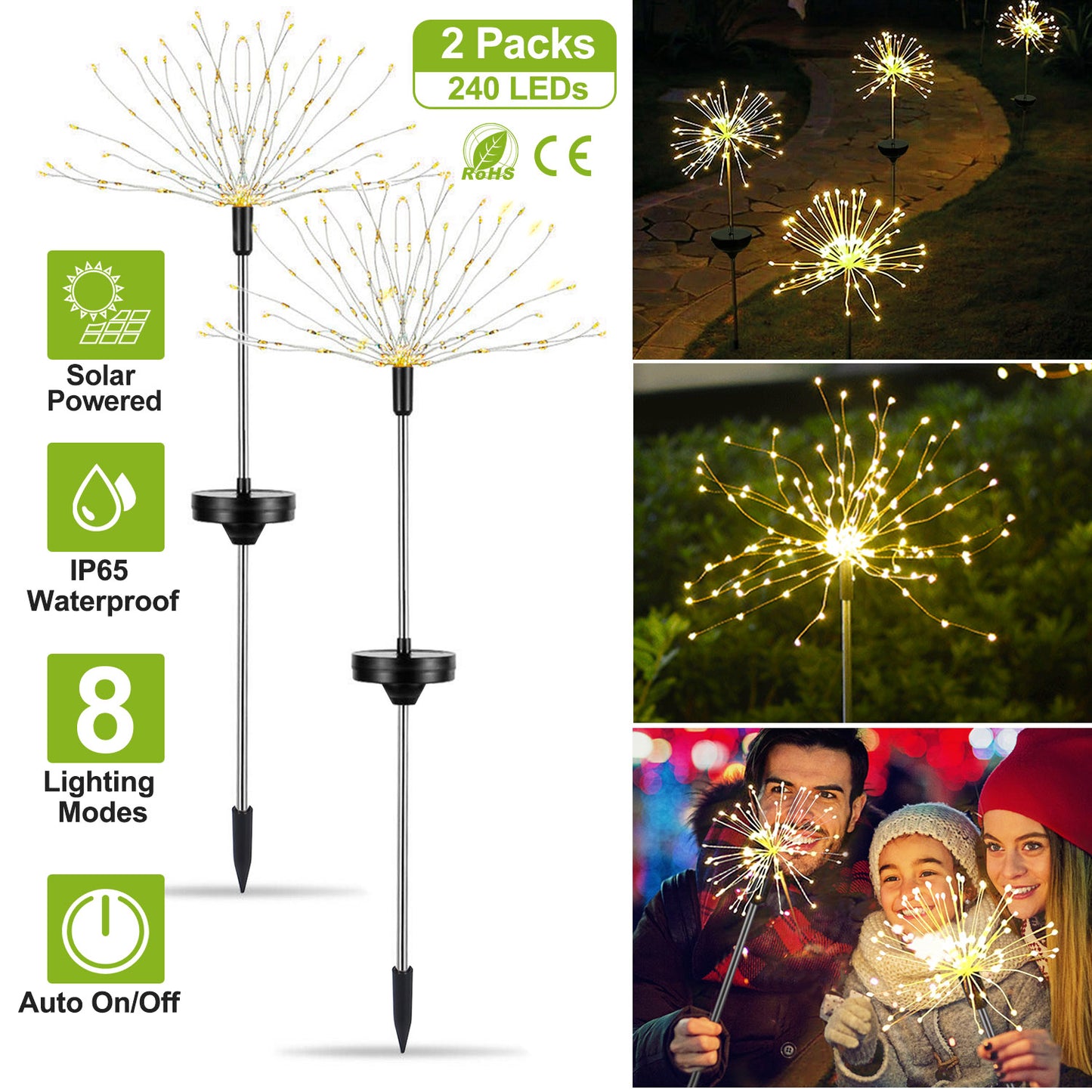Solar Starburst Lights 240 LED Firework Garden Stake Lights