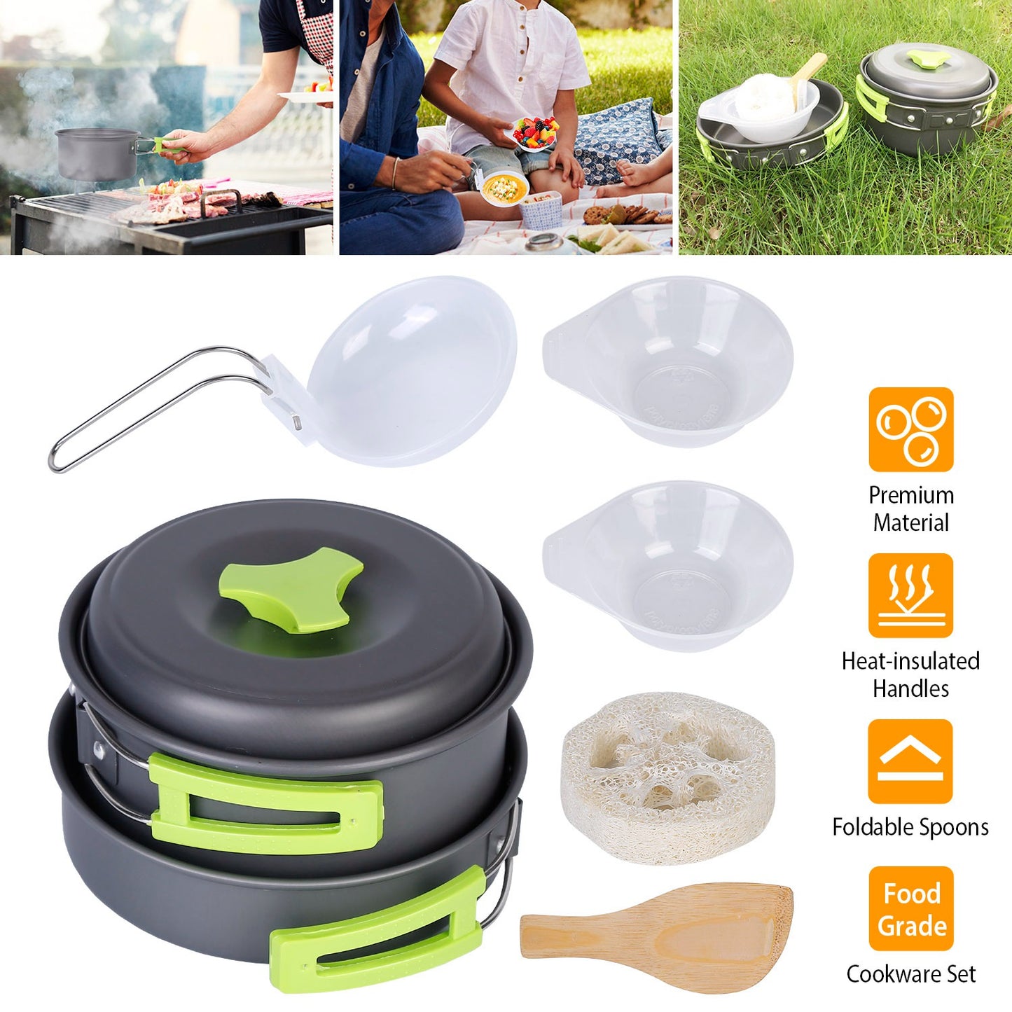 Camping Cookware Set 9-Piece Aluminum Pot Pan Kit for Hiking