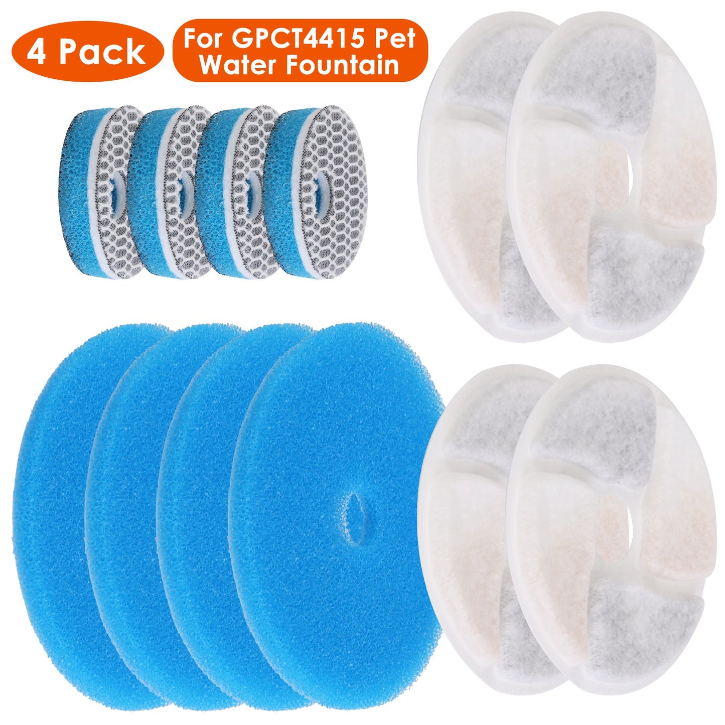 Pet Water Fountain Replacement Filters 4-Pack for GPCT4415