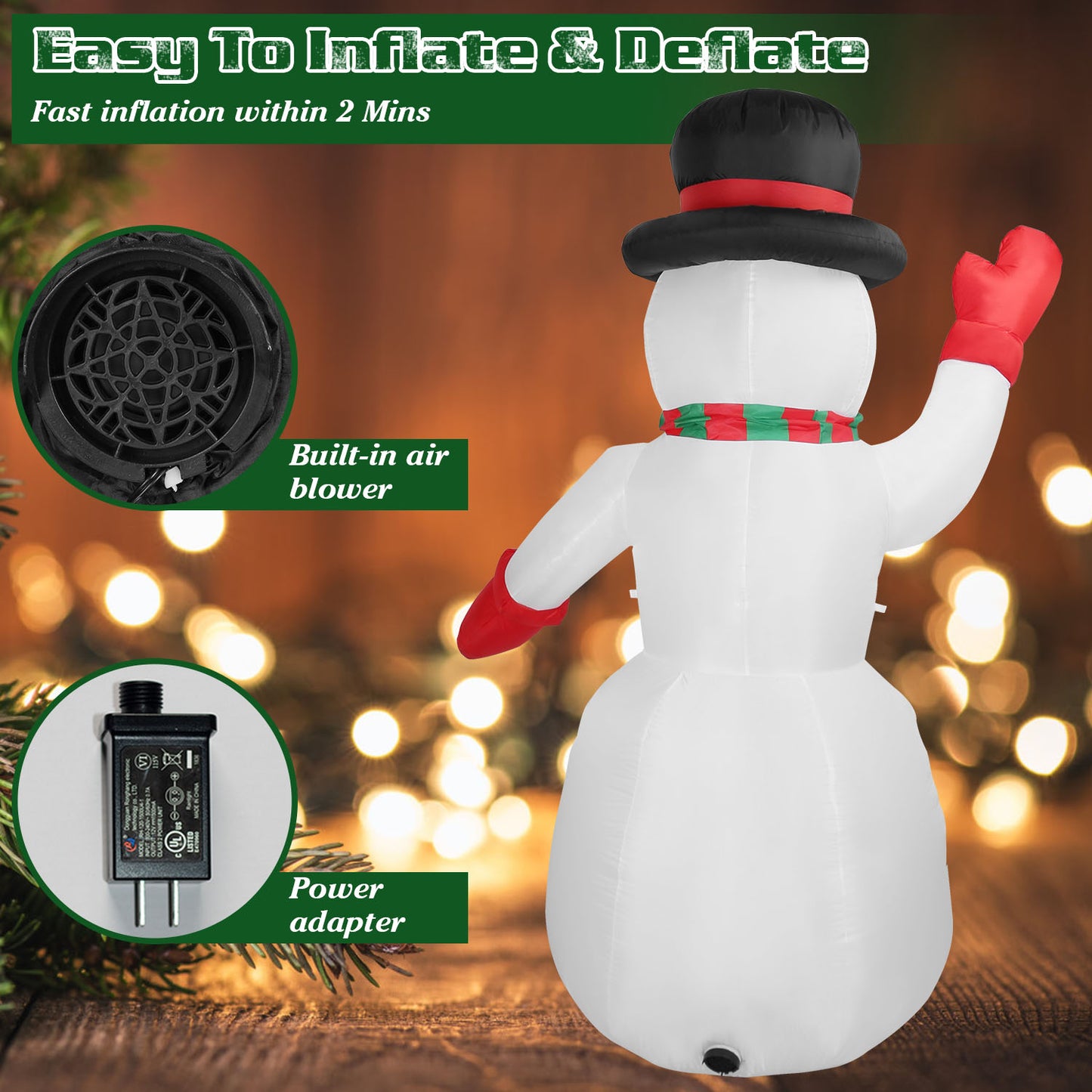 7.9ft Inflatable Christmas Snowman with LED Lights