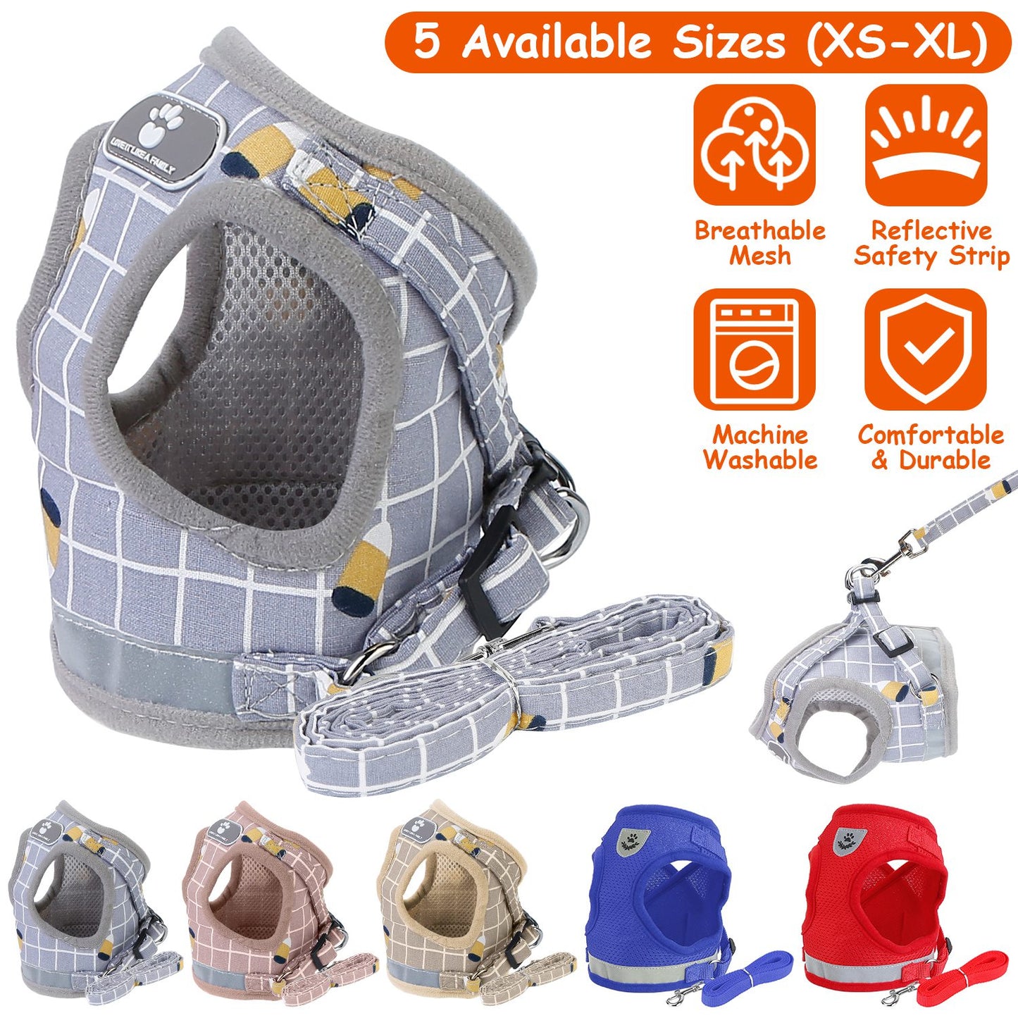 Reflective Dog Harness and Leash Set with Adjustable Mesh Vest