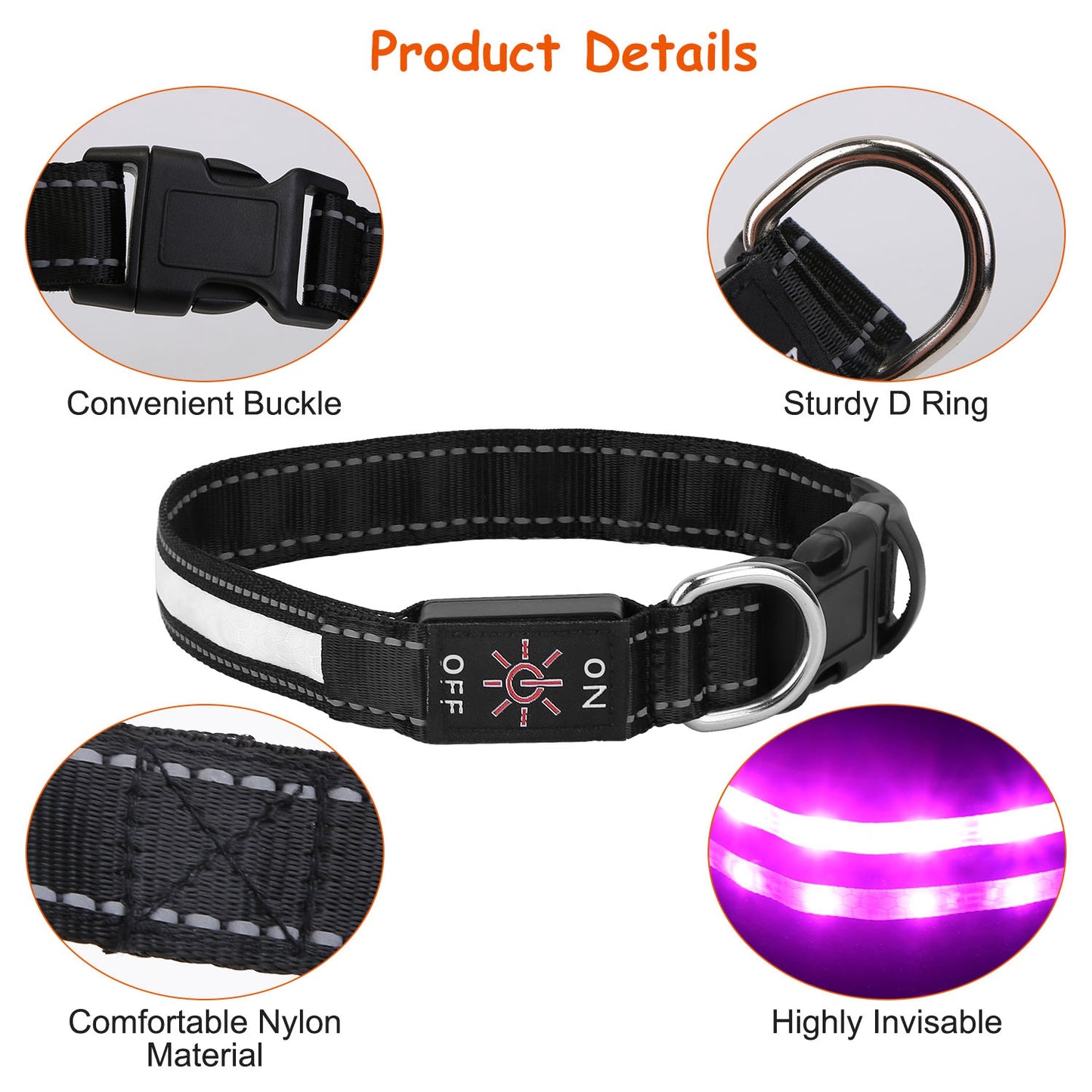 LED Dog Collar with 9 Light Colors - USB Rechargeable Waterproof