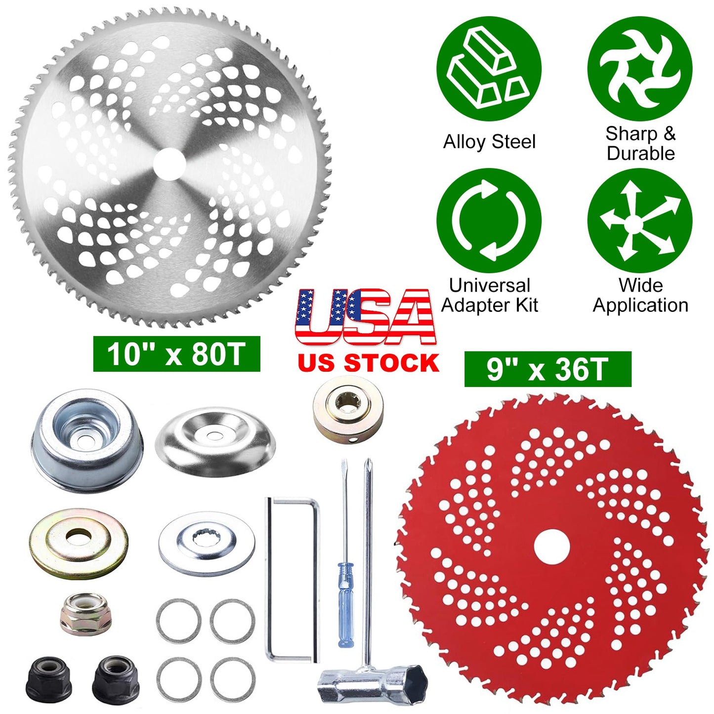 Carbide Tip Brush Cutter Blades 10" & 9" with Universal Adapter