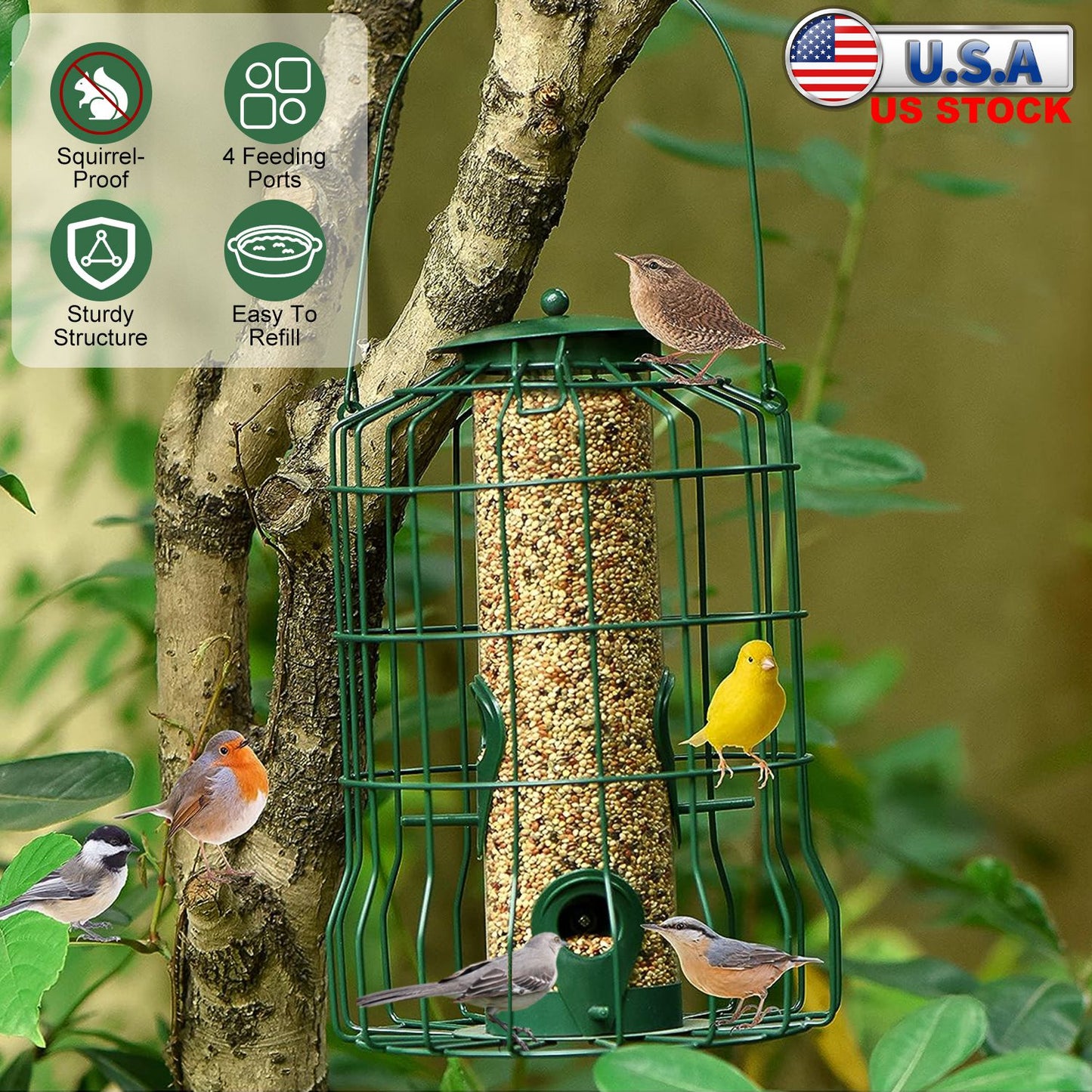 Squirrel-Proof Metal Bird Feeder with 4 Feeding Ports