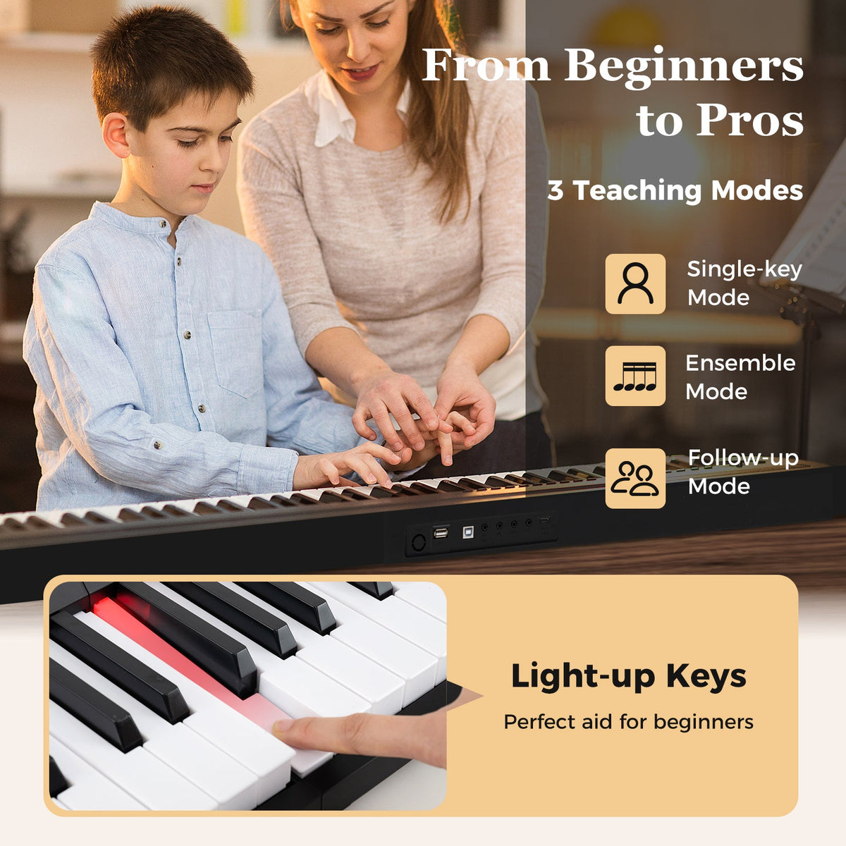 88 Key Foldable Piano Keyboard Portable Semi Weighted Electric Piano-Black