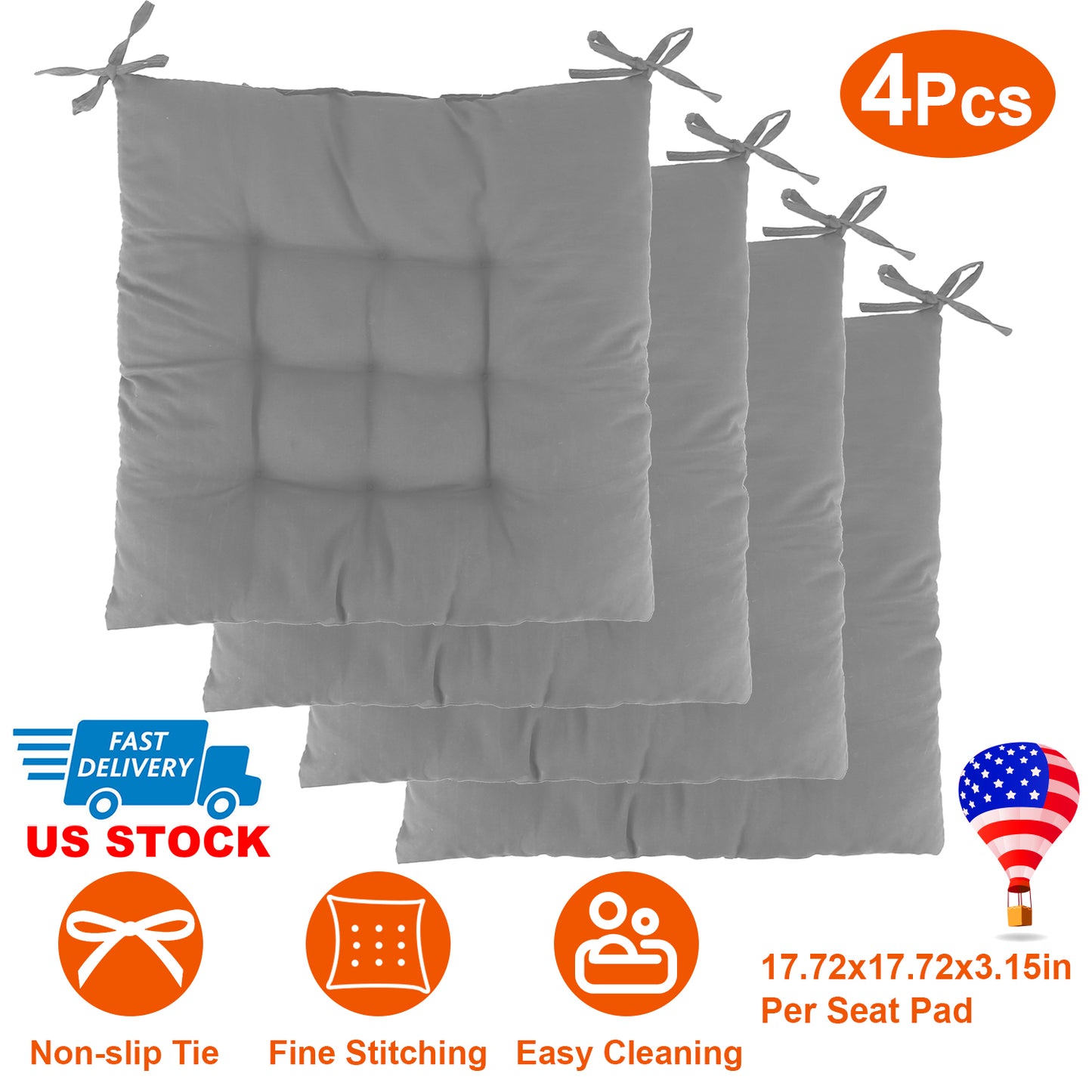 Square Chair Cushion Pads with Ties - 17.72" (Set of 4)