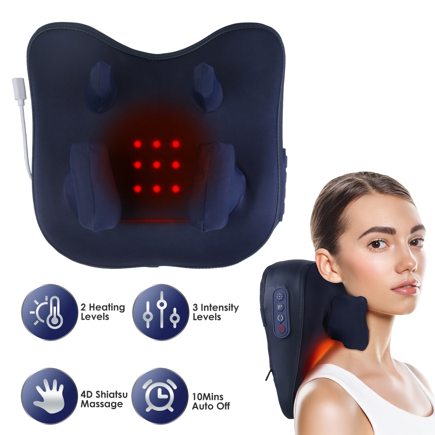 Cordless Neck Massager with Heating and 4D Shiatsu Kneading