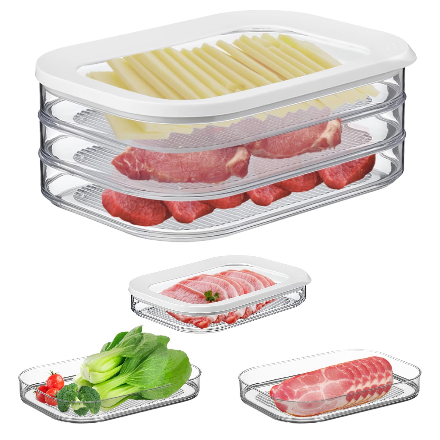 Stackable Deli Meat Container with Lid - 2 Pack 3-Tier