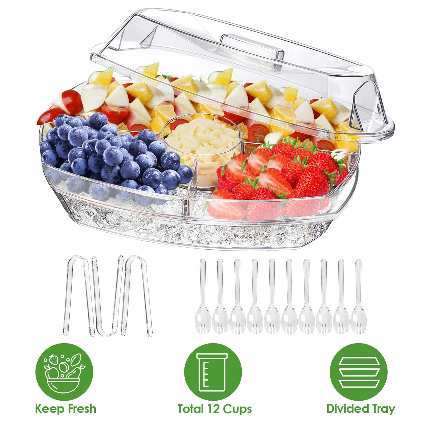 Chilled Serving Tray with Lid and 4 Compartments