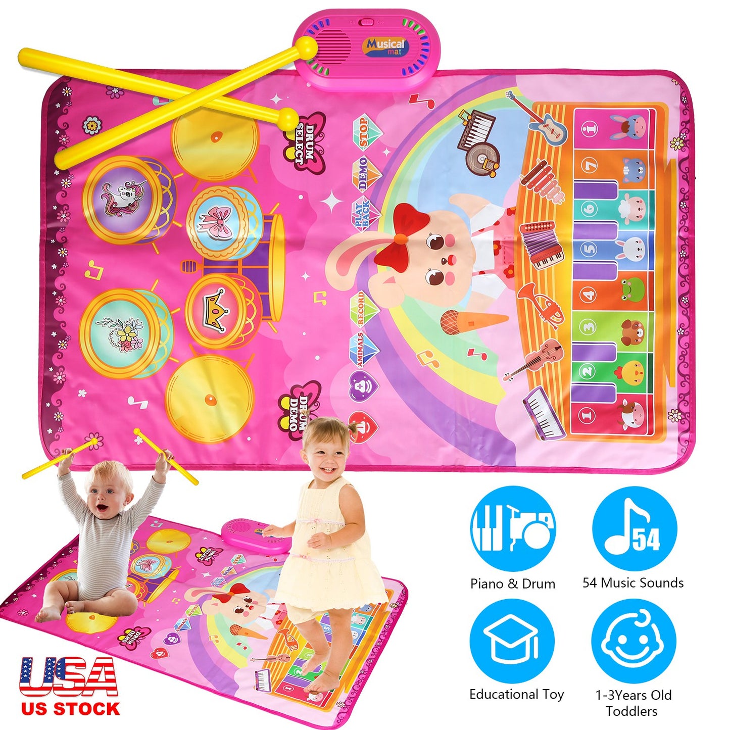 Baby Musical Mat with Piano & Drum Sounds – 55 Music Modes